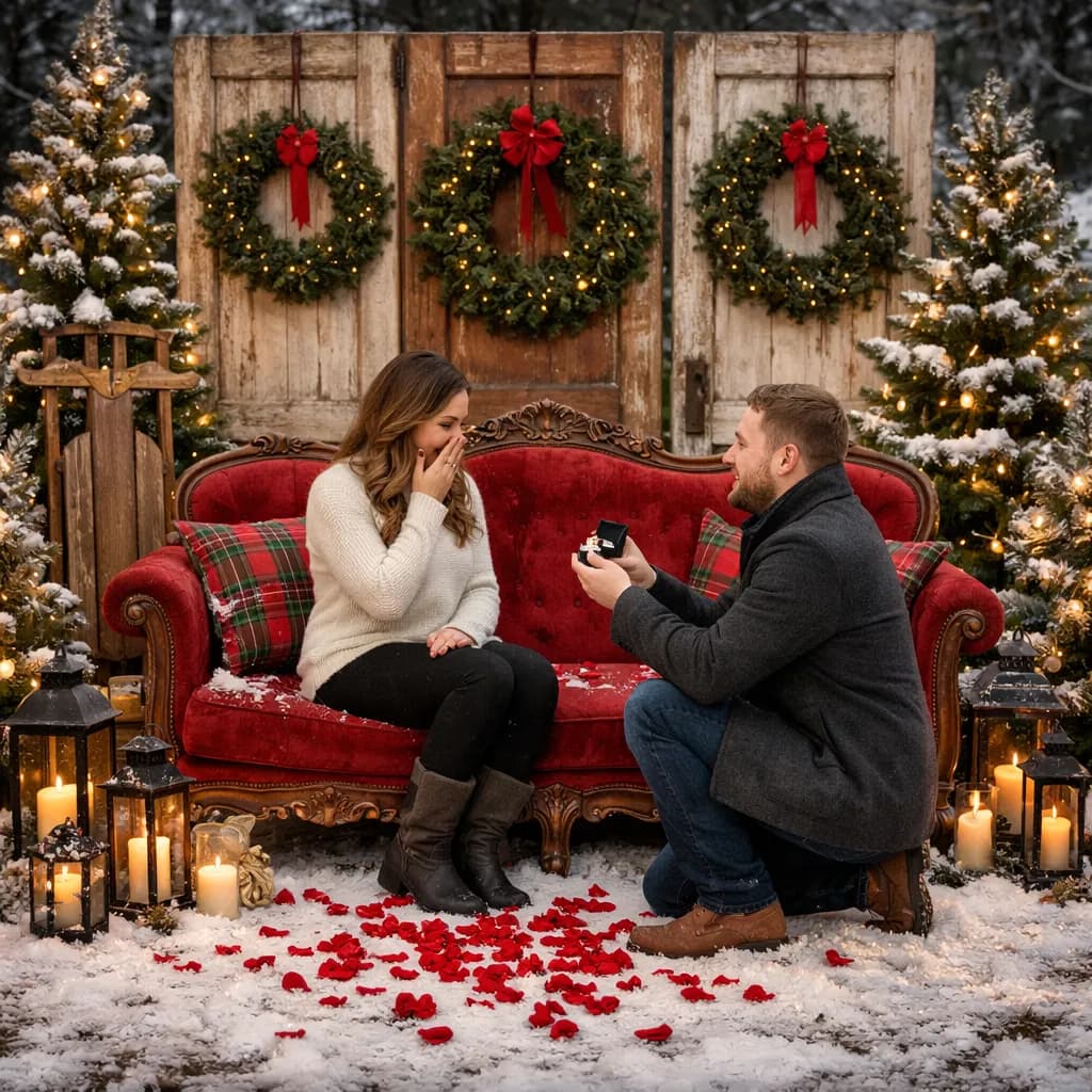 Romantic outdoor proposal setup